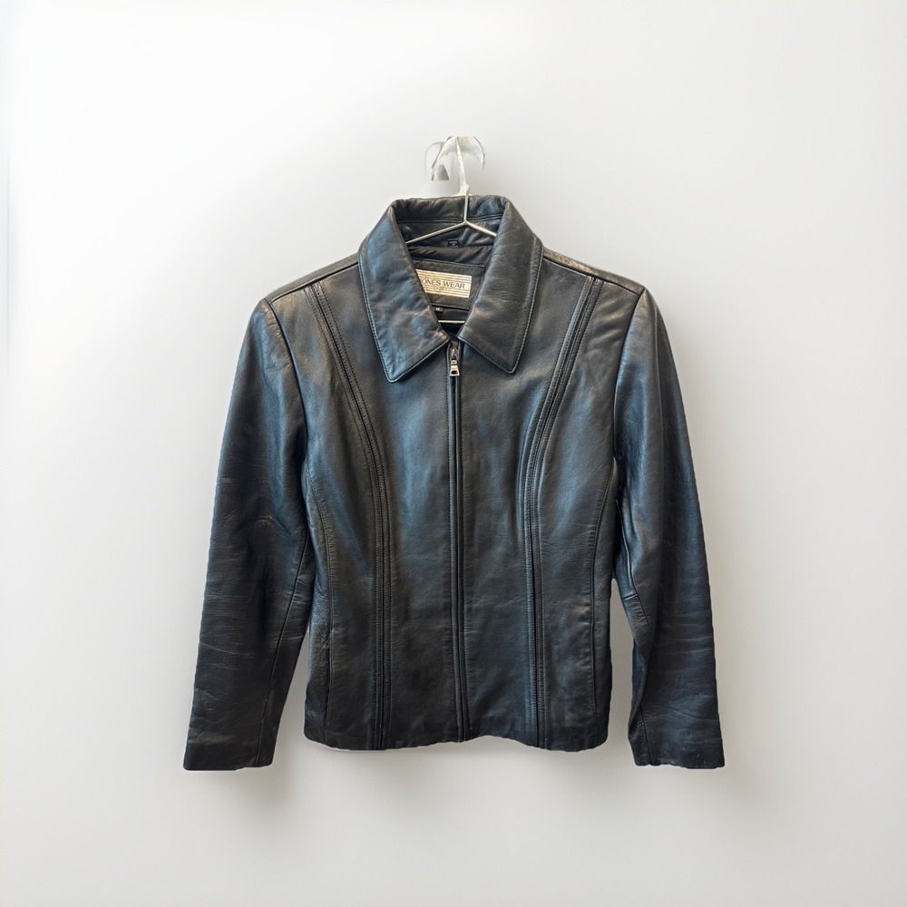 Jones Wear Vintage Leather Jacket Womens Medium Black Biker Moto Edgy Rocker